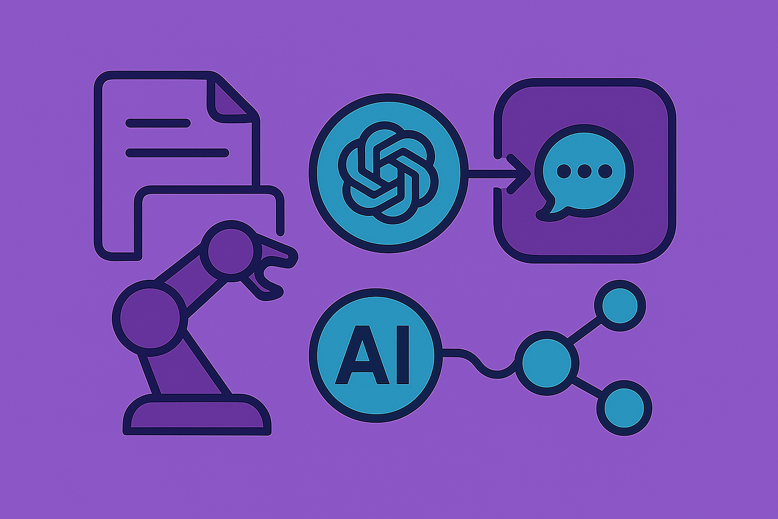 AI 업무 도구들의 효과 차이를 연결적 구조로 상징한 감성 일러스트