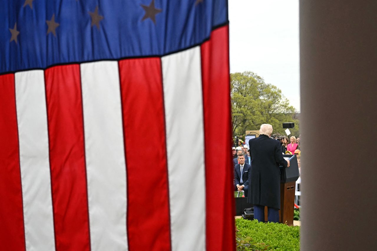 US President Donald Trump delivers remarks on reciprocal tariffs during an event in the Rose Garden entitled "Make America Wealthy Again" at the White House in Washington, DC, today. Saul Loeb/AFP/Getty Images