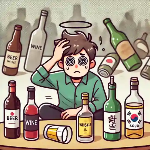 술을 섞어 마신 후 심한 두통에 시달리는 남성