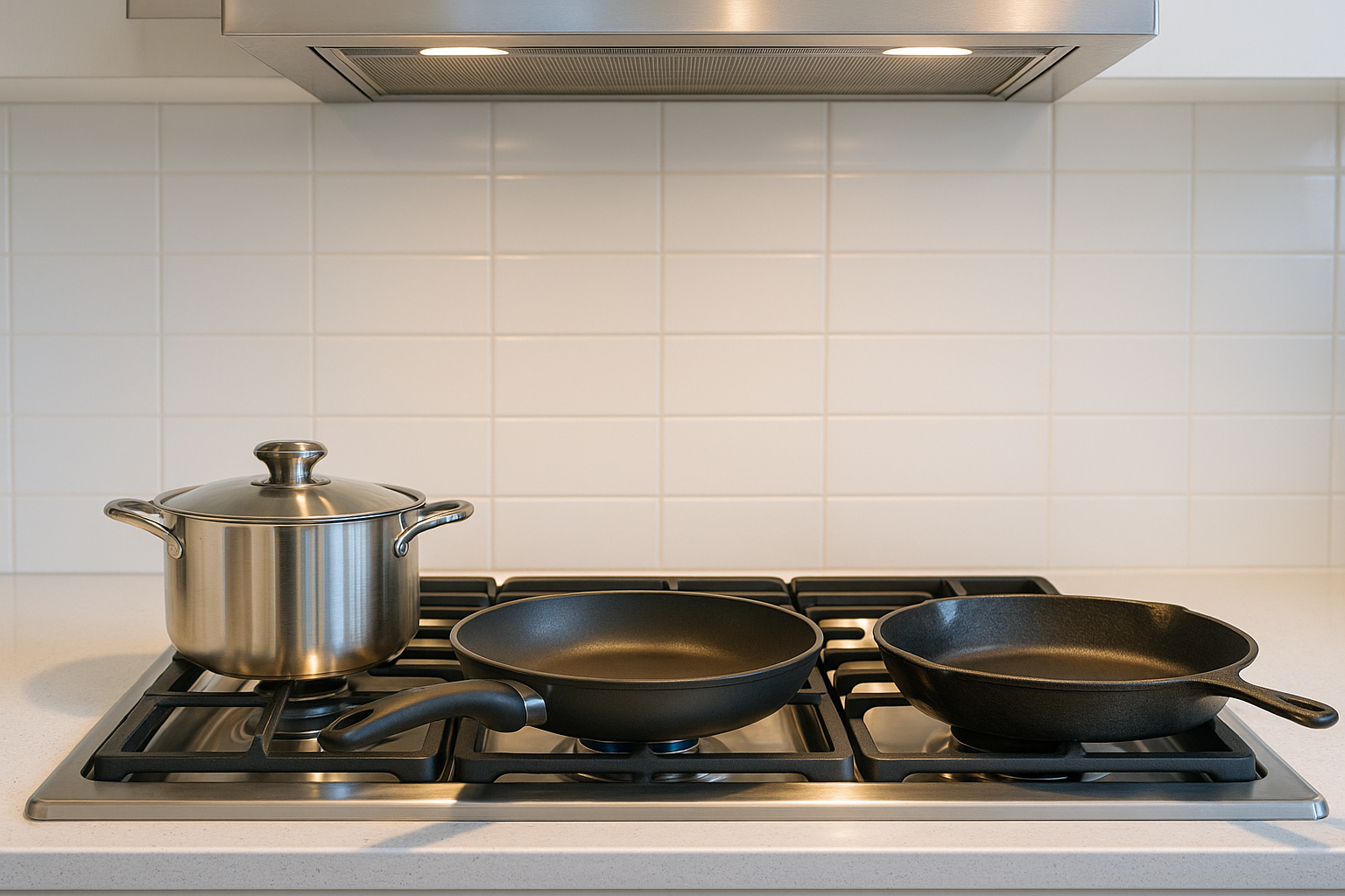 주방 가스레인지 위 스테인리스 냄비&middot;코팅 프라이팬&middot;무쇠 팬, 레인지후드 조명