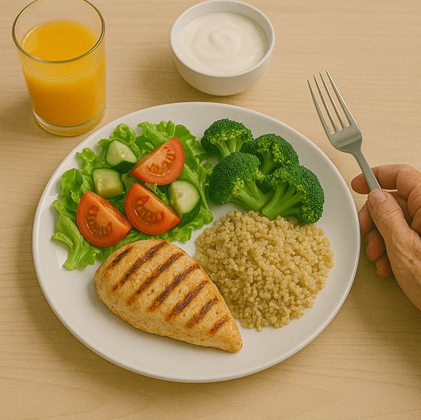 균형 잡힌 노년의 식단을 보여주는 장면