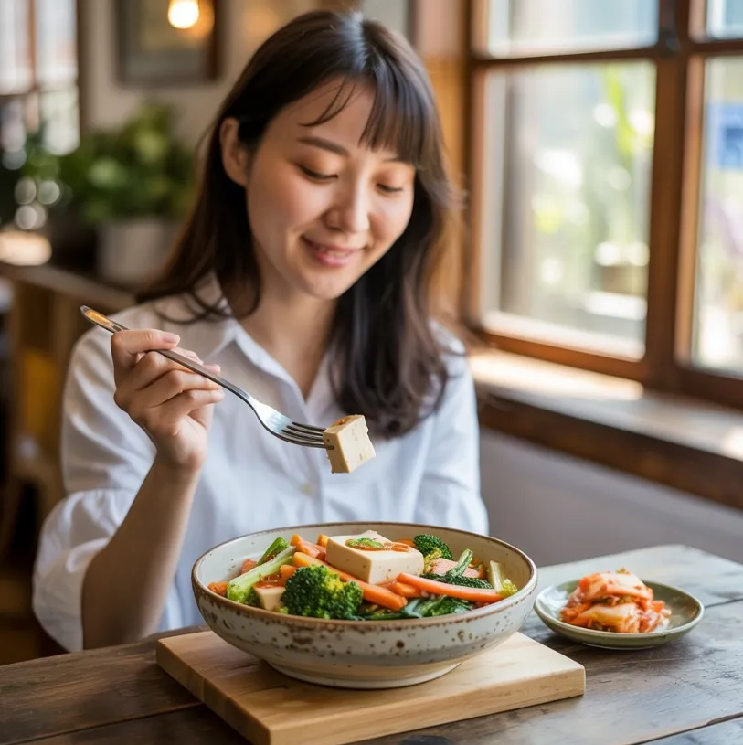 통풍 치료에 좋은 식단으로 식사중인 사람