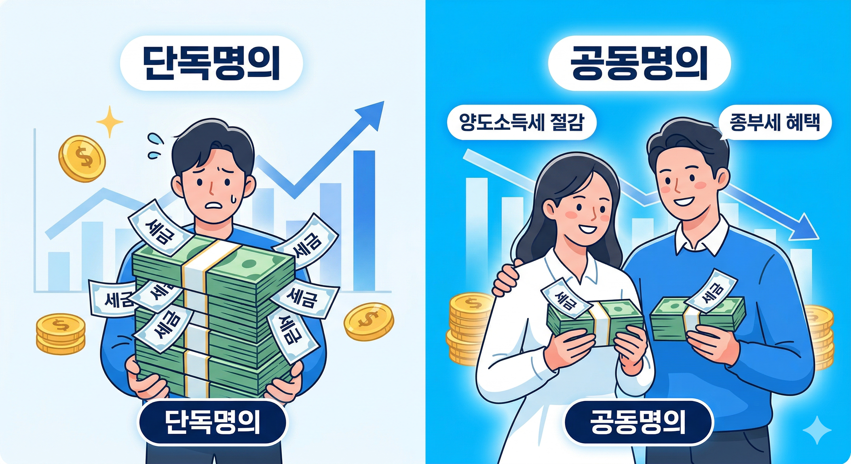 부동산 공동명의와 단독명의의 세금 절감 효과 비교 이미지)