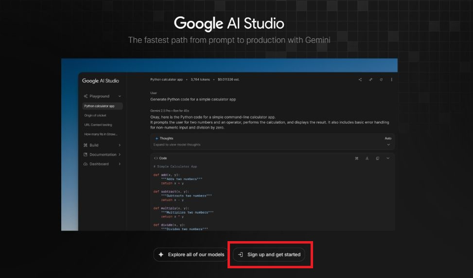 구글 AI 스튜디오 초기화면