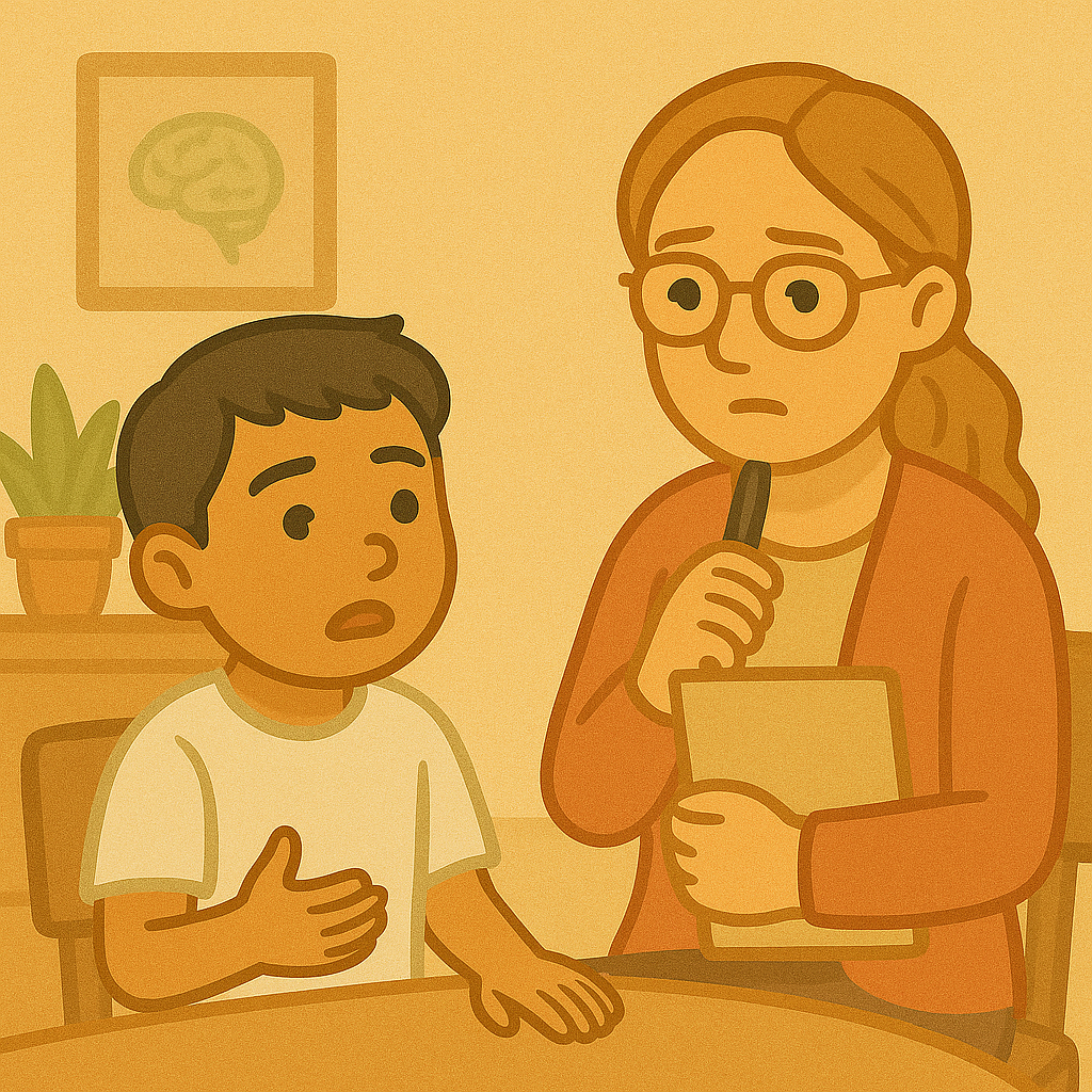 다문화가정 자녀가 심리상담사와 심리상담 중이다