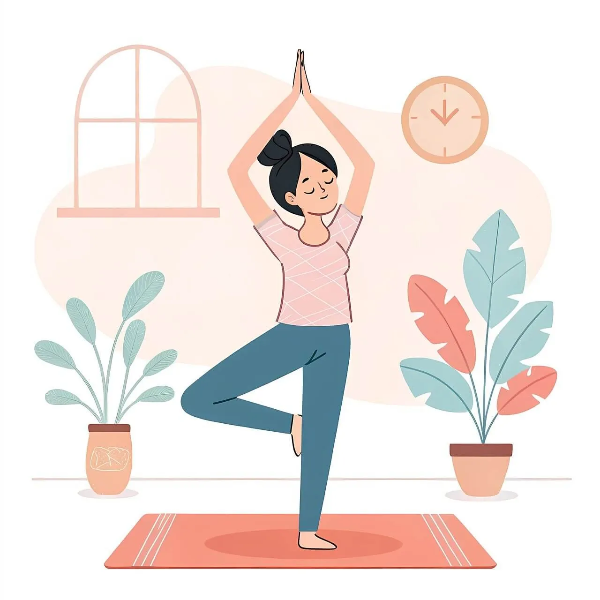 집에서 스트레칭하며 몸의 균형을 잡는 모습