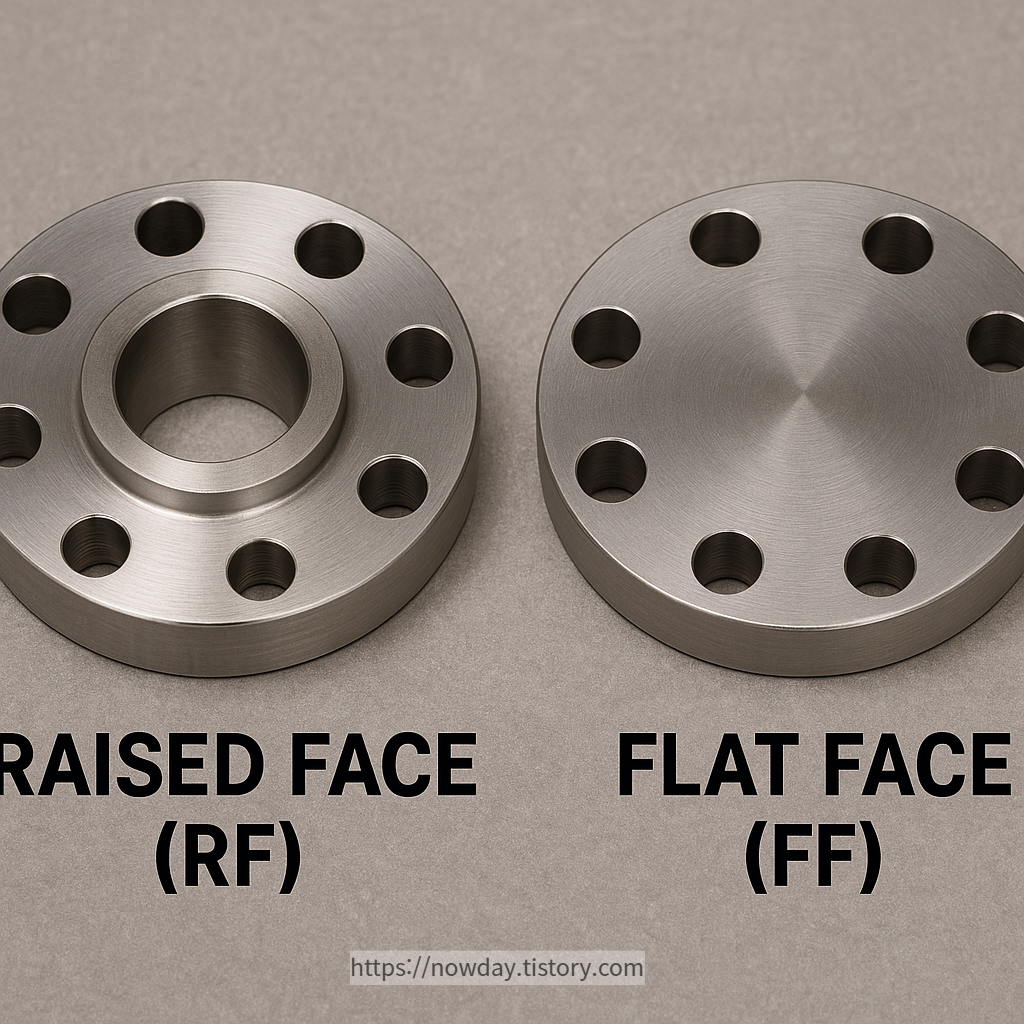 표면으로도 RF플랜지와 FF플랜지는 쉽게 구분이 가능하다. RF플랜지의 경우가 고압 설계시 더 유리하다