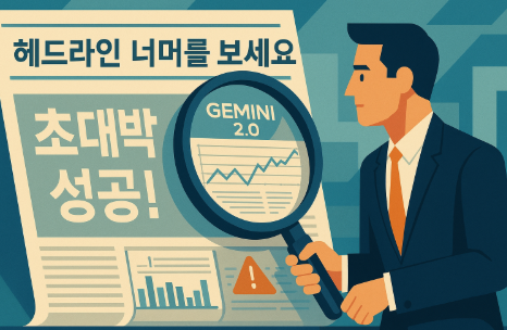 "An illustration of using Gemini 2.0 AI to analyze beyond news headlines for smarter investment decisions, revealing hidden risks and data."