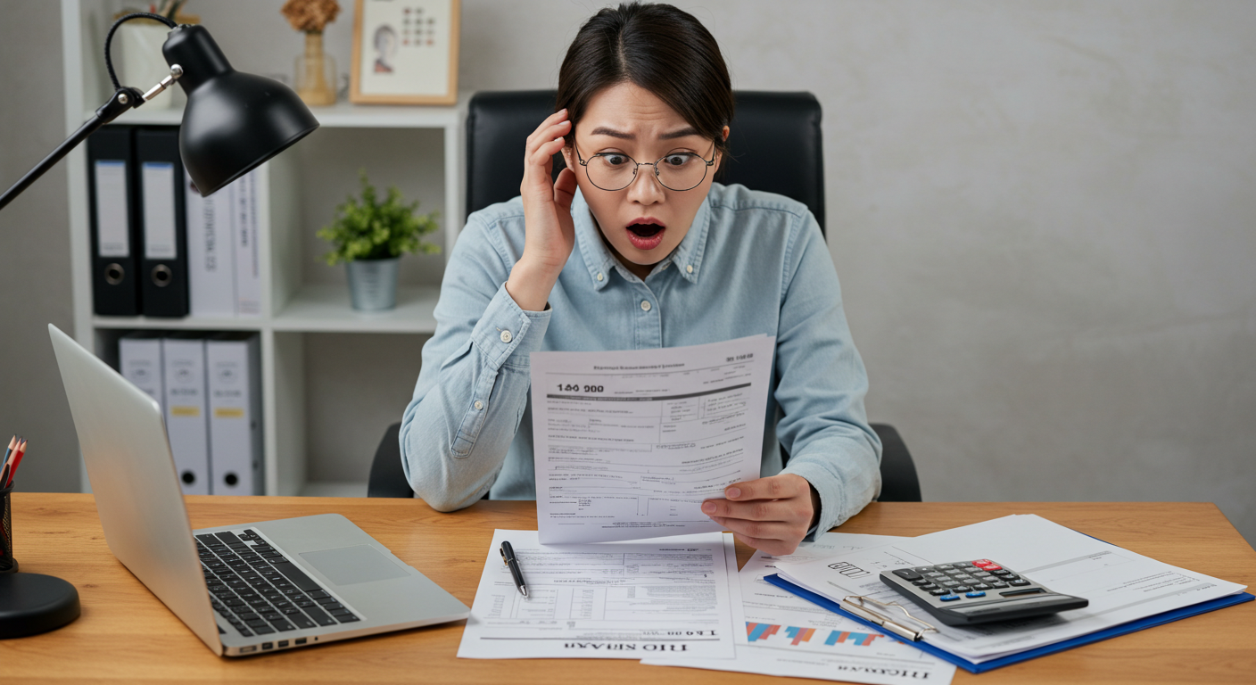 건강보험 연말정산 오류를 확인하고 놀란 모습을 담은 이미지