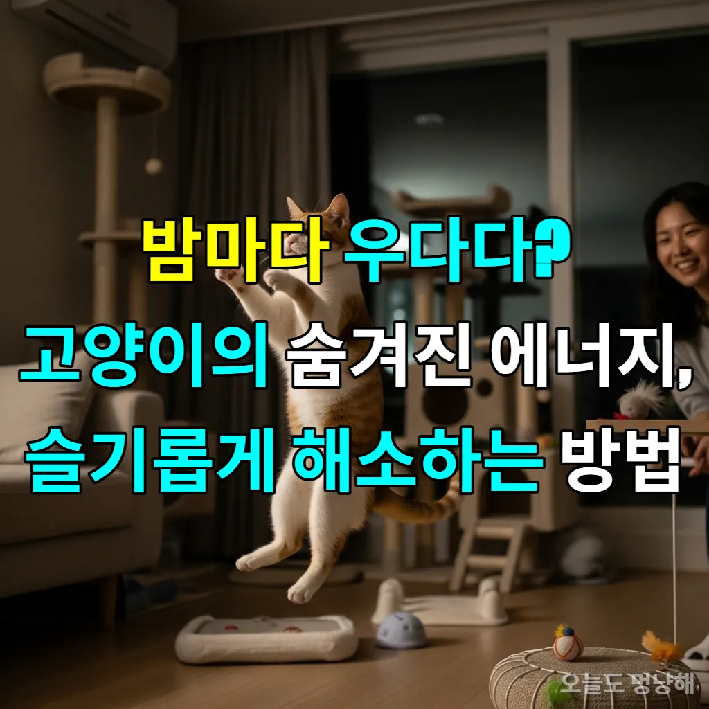 밤에 신나게 우다다하는 한국 고양이와 이를 지켜보는 집사의 모습