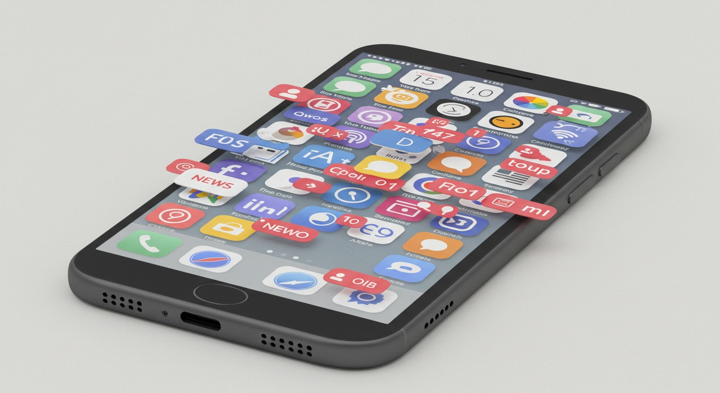 스마트폰에 알림이 쌓여있는 모습