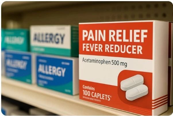약국 진열대에 놓인 진통·해열제 상자