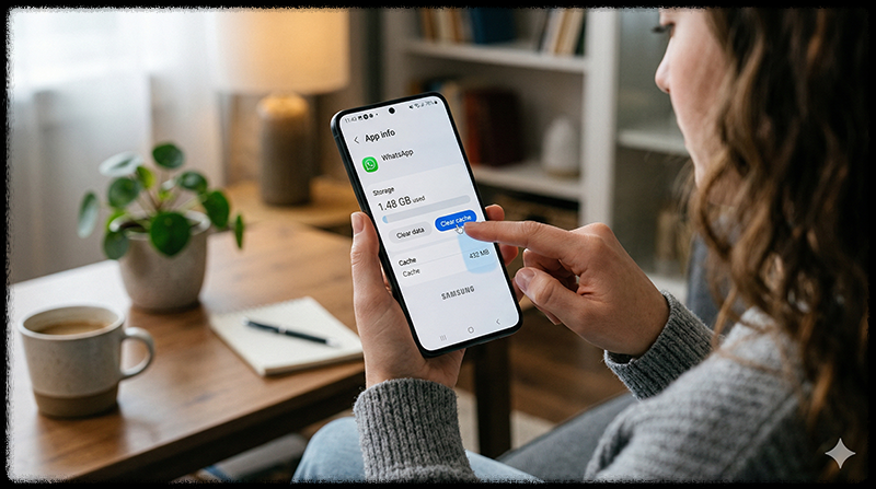 스마트폰 설정에서 앱 캐시를 삭제하는 모습