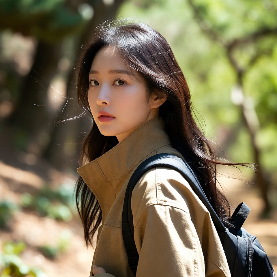 20대 한국여성이 행주산성에 오르는 모습