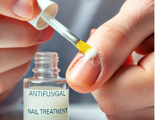 손톱무좀 전용 치료제를 바르는 모습