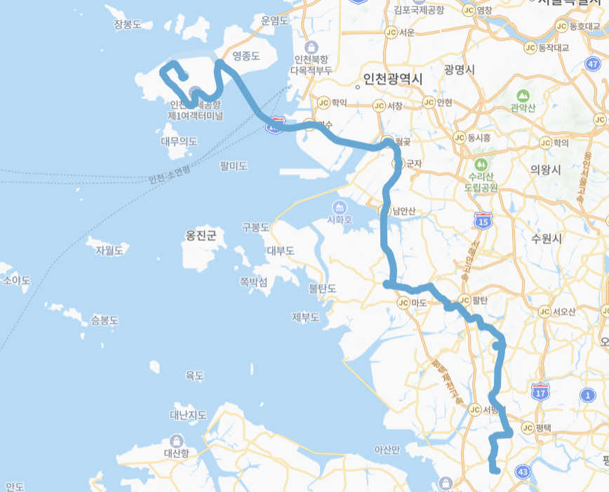 인천-평택-화성-8822번-버스-노선-지도