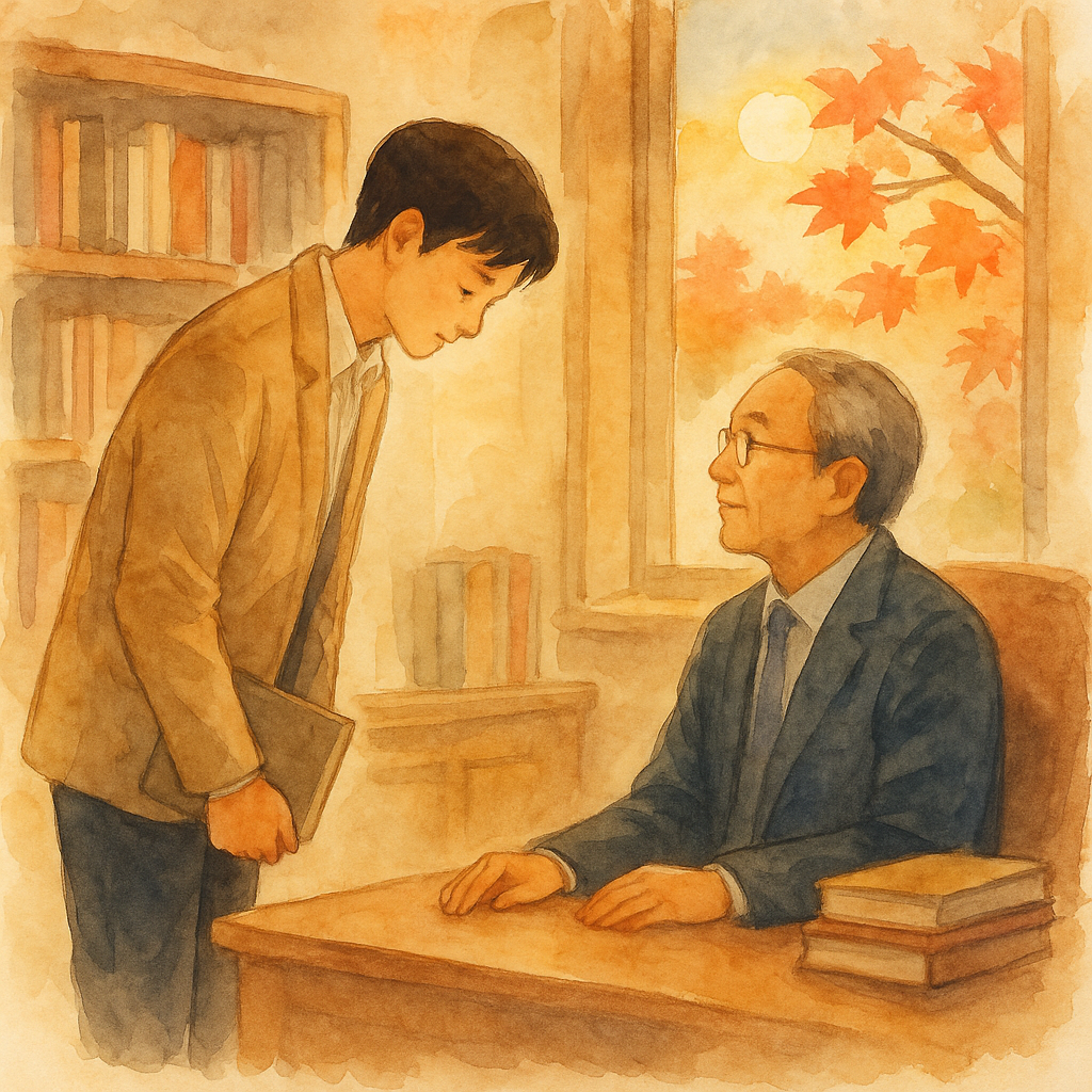 추석에 교수님에게 보내는 인사를 표현한 일러스트