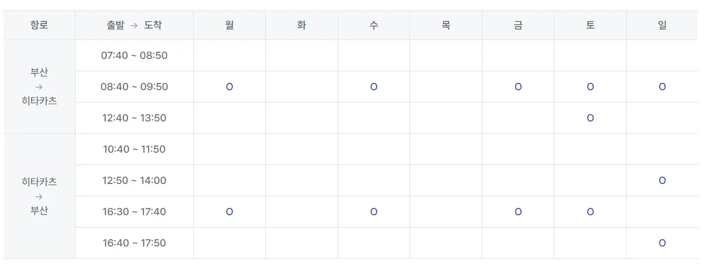 쓰시마링크-히타카츠-운항일정