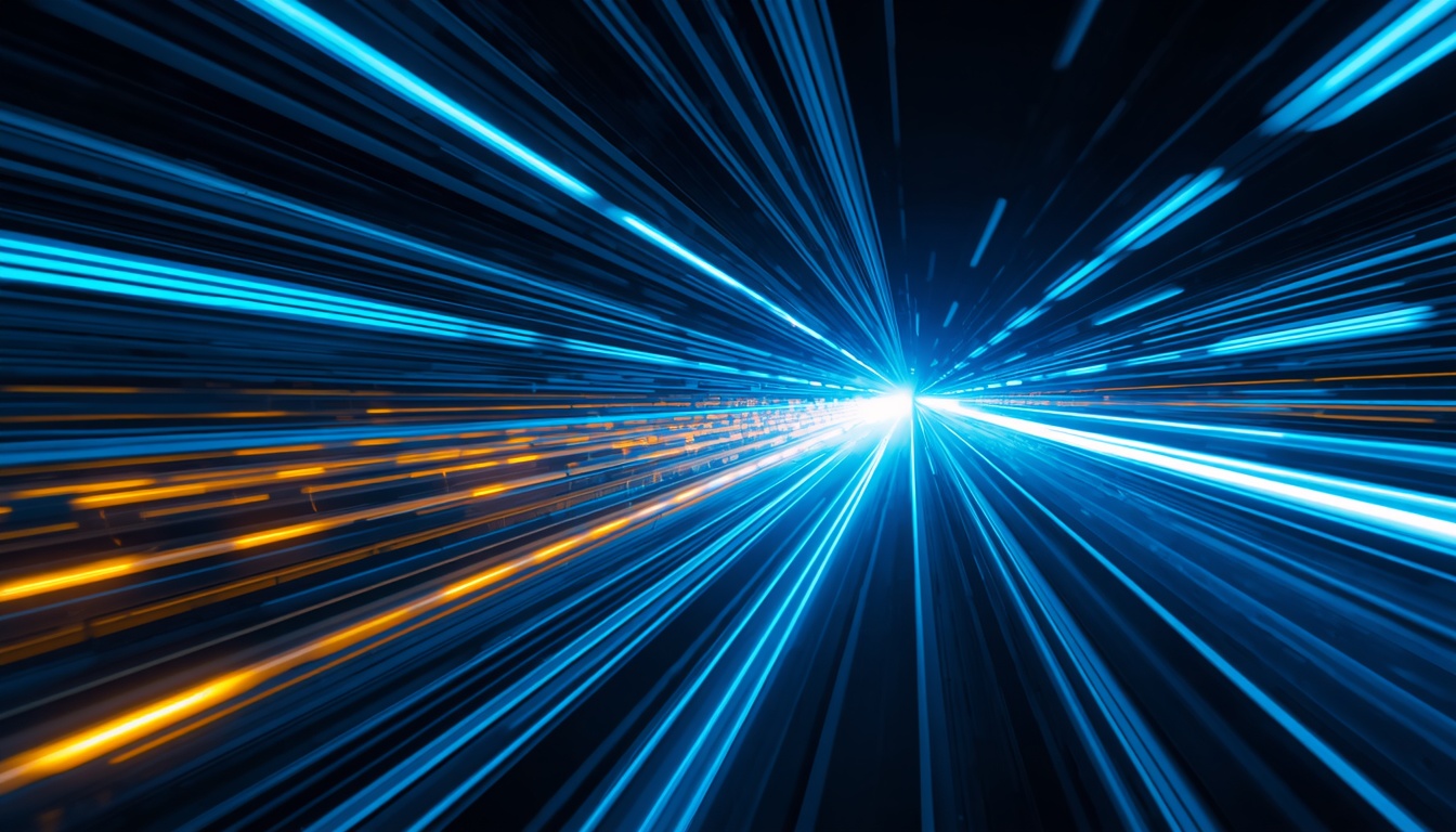 High-speed digital light trails representing millisecond financial transactions.
