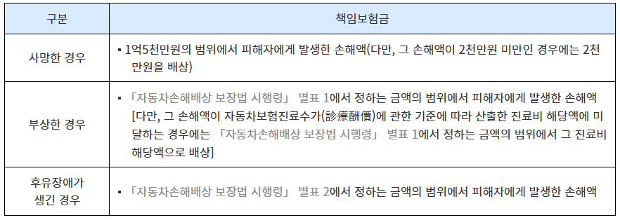 자동차 보험 상해 급별 한도금액