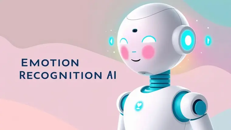 감정 인식 AI를 상징하는 미래형 로봇과 'Emotion Recognition AI' 텍스트, 브랜드와 소비자 소통 혁신을 표현한 대표 이미지
