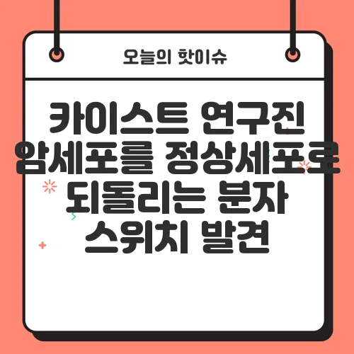 카이스트 연구진 암세포를 정상세포로 되돌리는 분자 스위치 발견