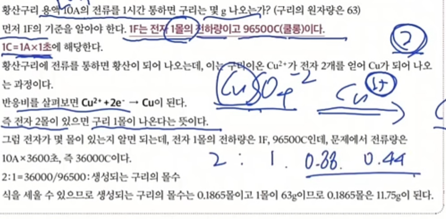 전기 분해 관련 예시 문제