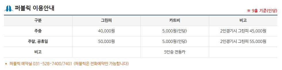 한림광릉CC 요금