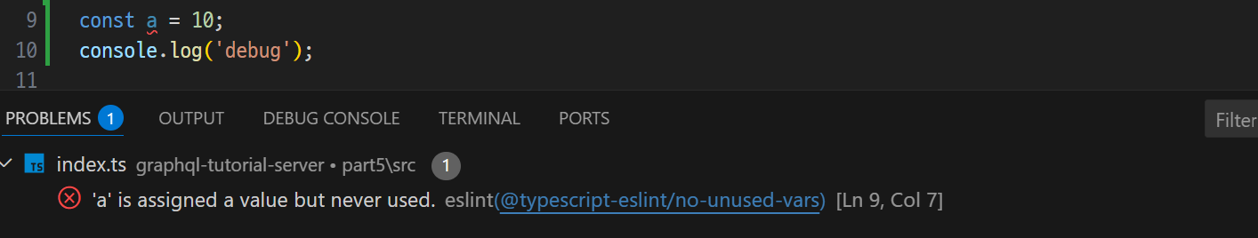 ESLint 경고 예시화면