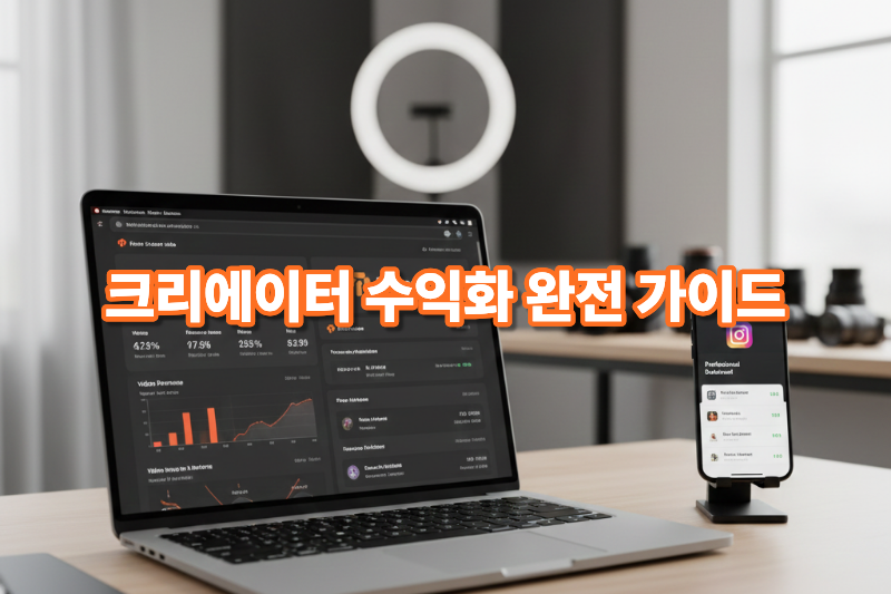 크리에이터 수익화를 나타내는 콘텐츠 제작 및 수익 이미지