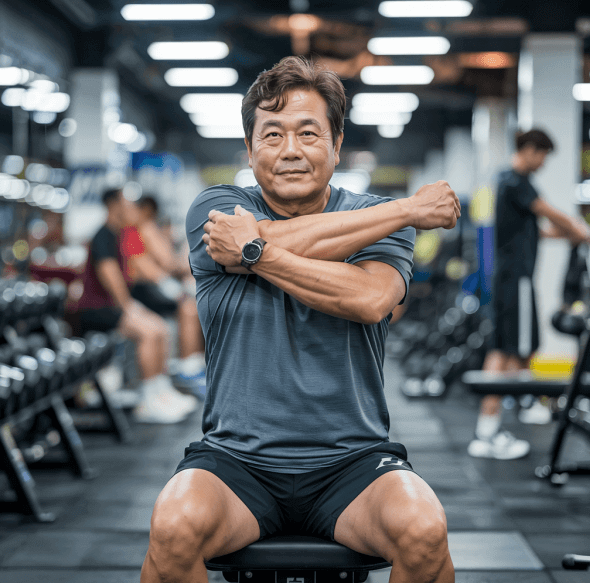 스트레칭을 하고 있는 40대 남성