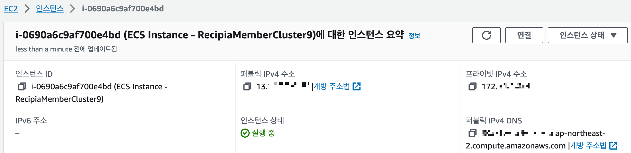 기존의 ECS 서비스 인스턴스 정보