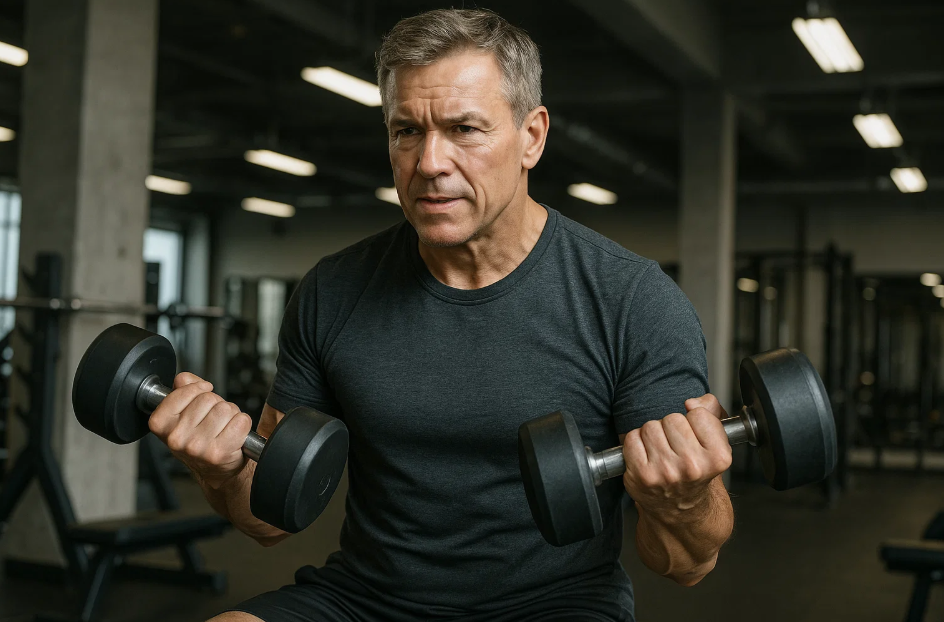 근력 운동하는 50대 남성 사진