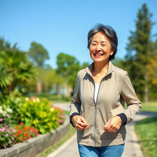 무릎통증이 완화되어 산책하는 여성