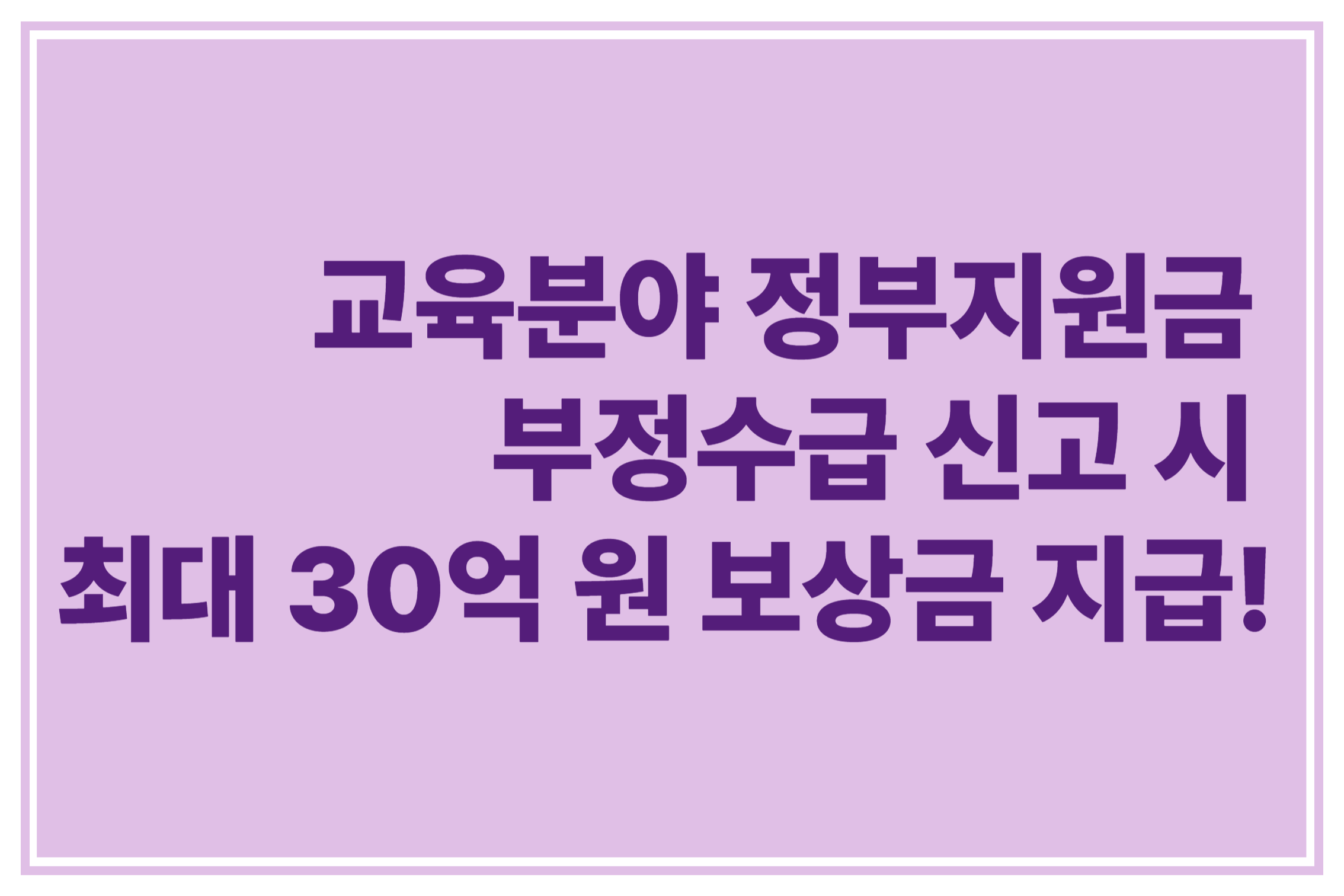 교육분야 정부지원금 부정수급 신고시 최대 30억원 보상금 지급에 대한 표어 이미지