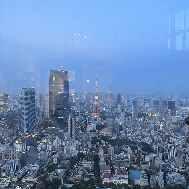 모리타워 전망대 실내에서 찍은 도쿄 타워