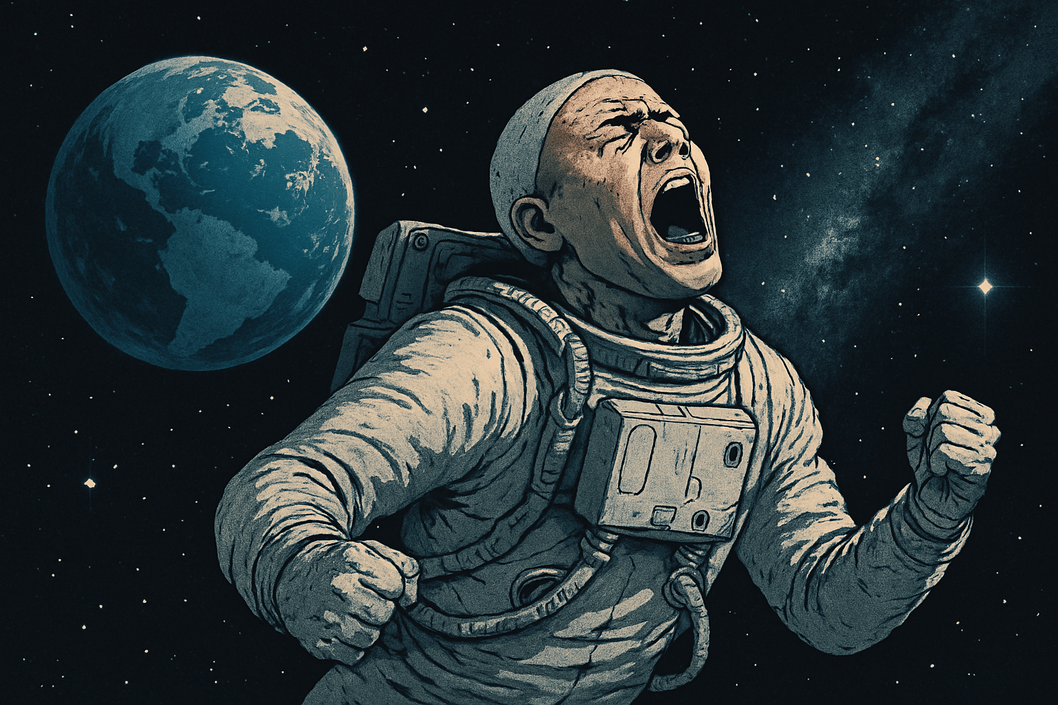 우주 속 인간이 울부짖는 이미지