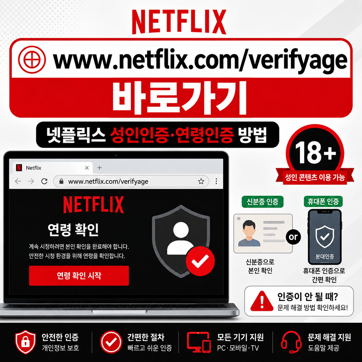 www.netflix.com/verifyage 바로가기｜넷플릭스 성인인증&middot;연령인증 방법