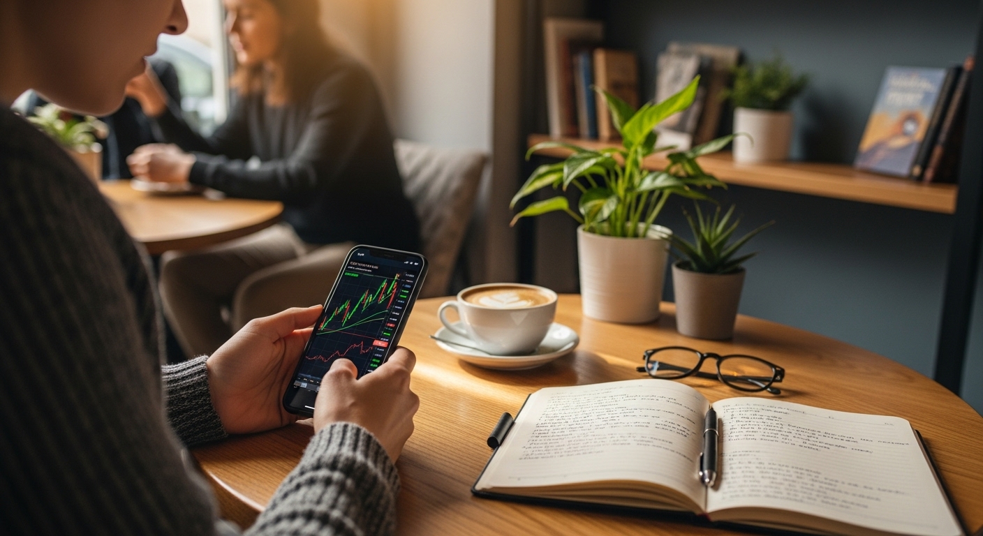 환율그래프를 확인하는 여행객