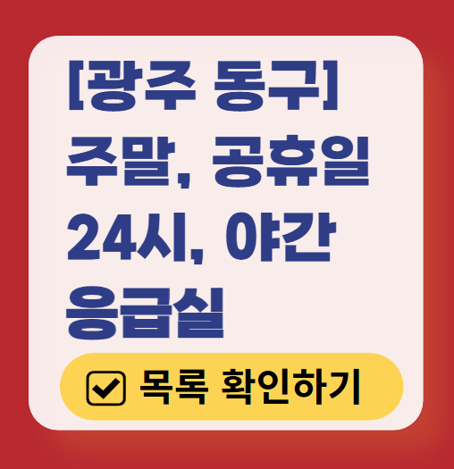 광주 동구 응급실 운영 병원 리스트 ❘ 주말, 토요일, 일요일, 공휴일 응급의학과 ❘ 24시 야간 응급진료 가능한 곳