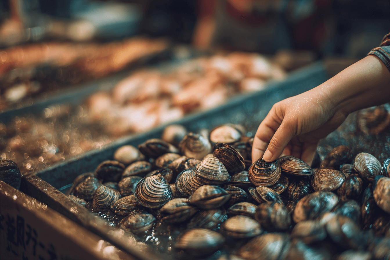 바지락을-고르고-있는-이미지