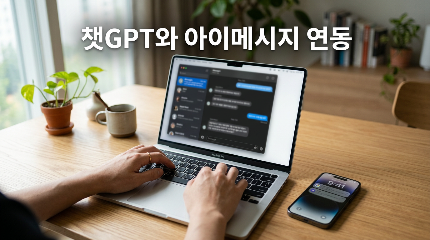챗GPT와 아이메시지 연동 기능을 보여주는 맥북 사진