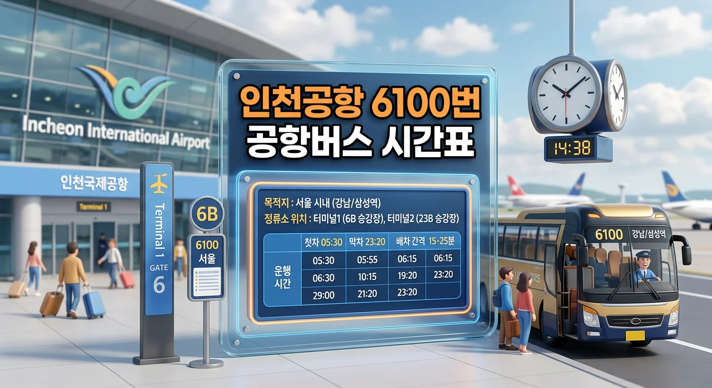 인천공항 6100번 공항버스 시간표와 요금 (수락산&middot;노원&middot;망우 방면)