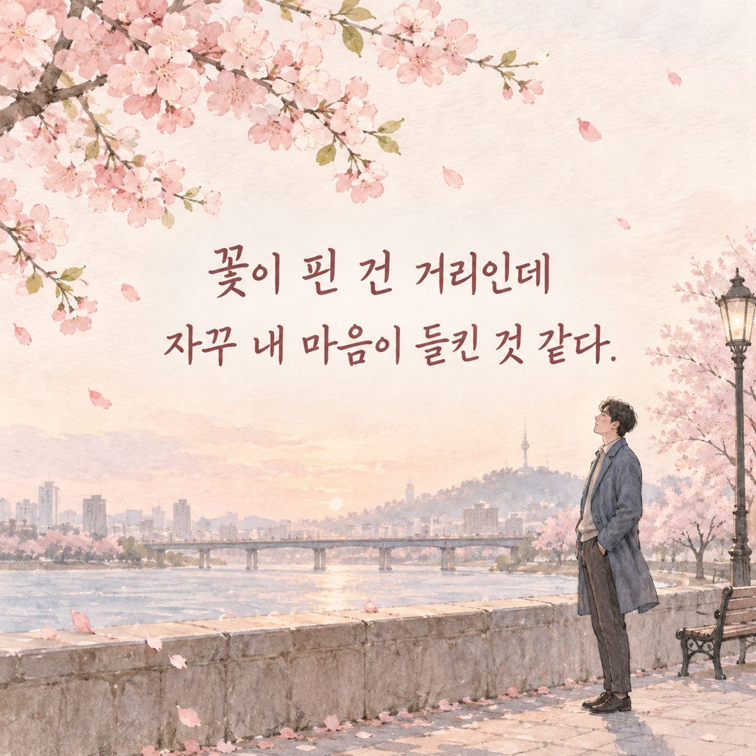 꽃이 핀 건 거리인데 자꾸 내 마음이 들킨 것 같다.
