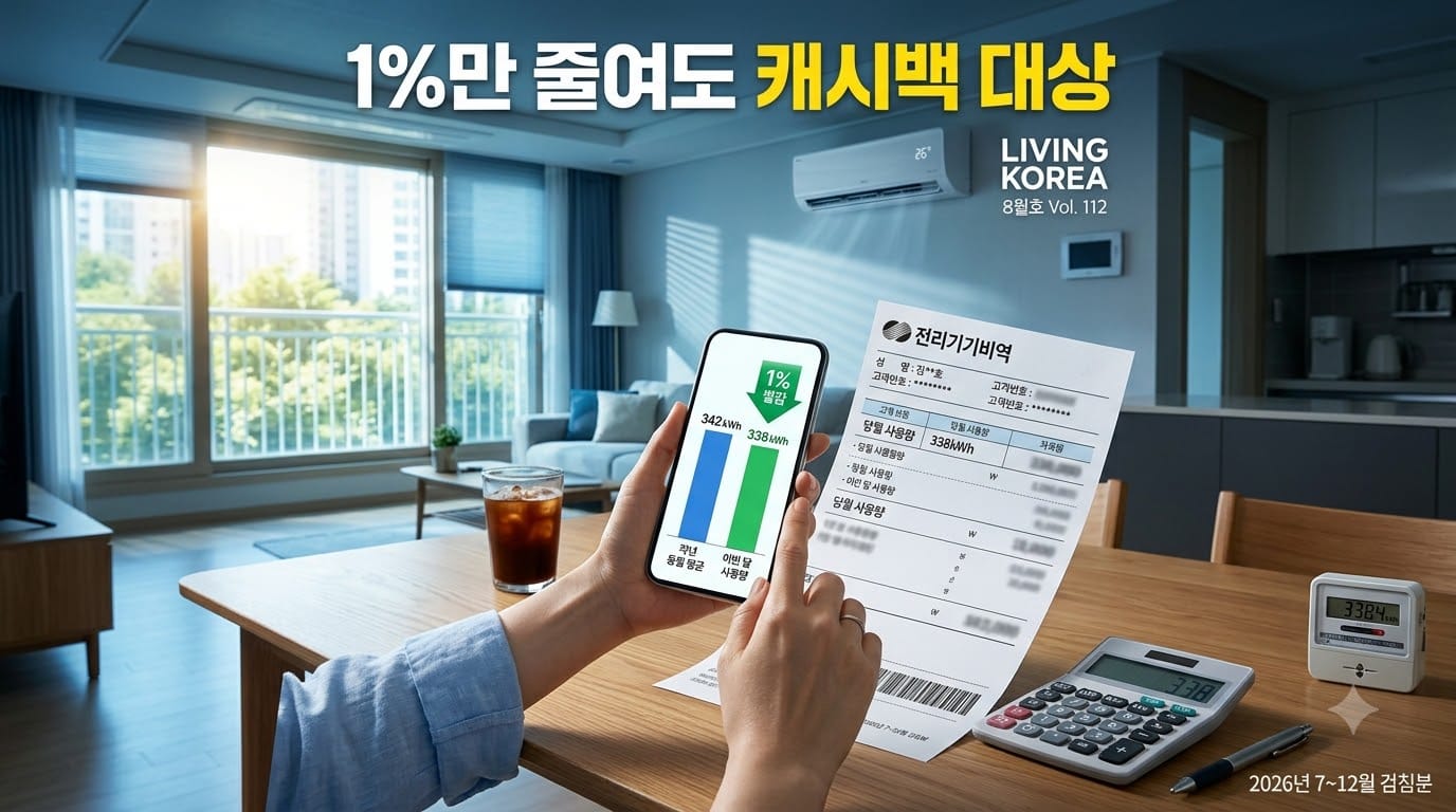 여름철 전기요금 고지서와 사용량을 비교하며 에너지캐시백을 확인하는 가정 이미지