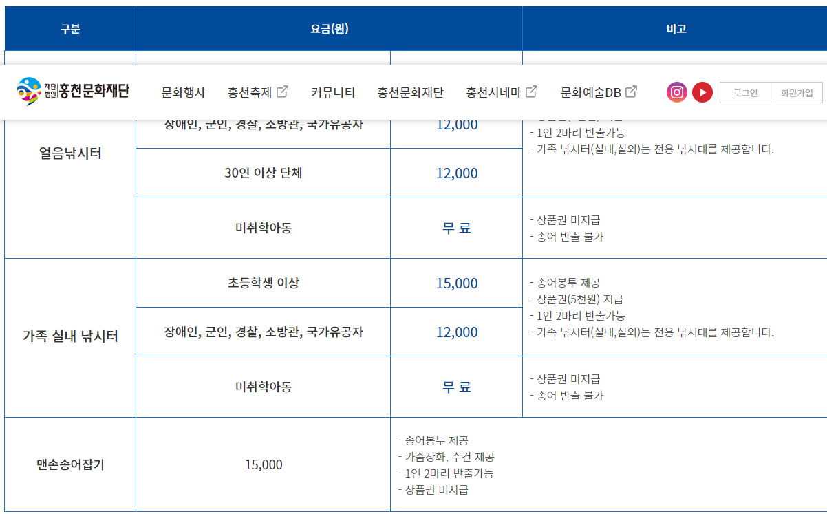 홍천강 꽁꽁축제 이용안내