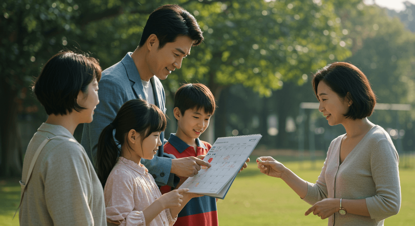 가족이 달력에 스포츠바우처 신청 일정을 표시하는 모습 3