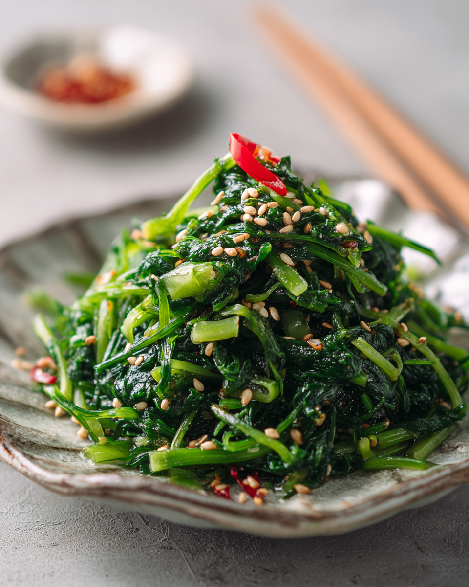 미나리를 데쳐 무쳐낸 반찬