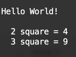 screenshot of terminal console, showing the result of an example program to print 