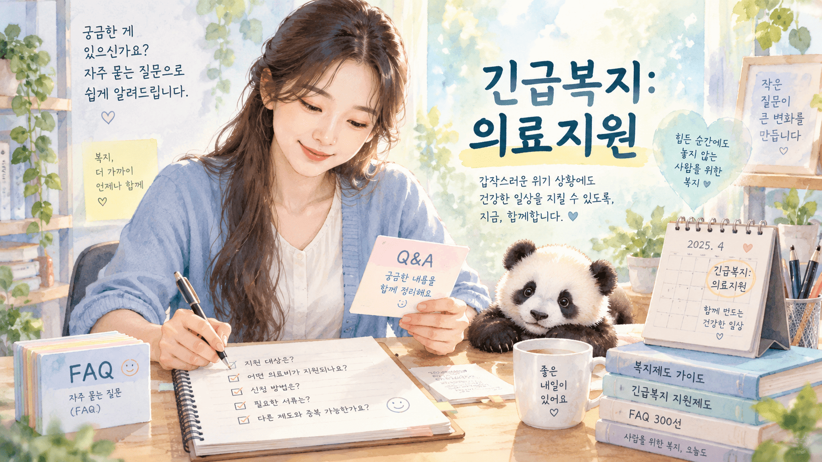 긴급복지 의료지원에 대한 Q&A를 확인 하는 아가씨